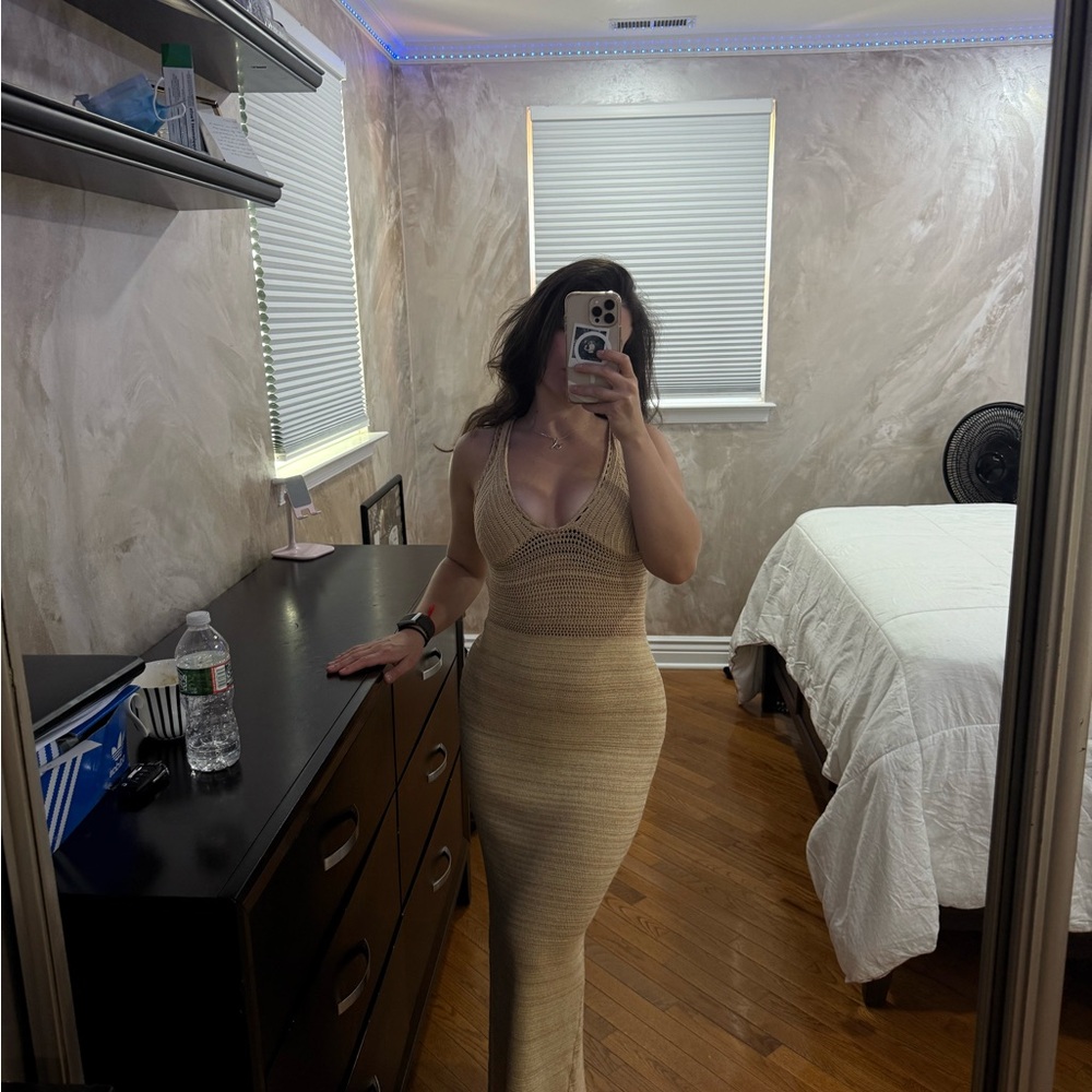 Torn by Ronny Kobo Beige Knit Maxi Dress